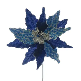 Dark Blue Poinsettia With Petrol Effect Stem 58cm