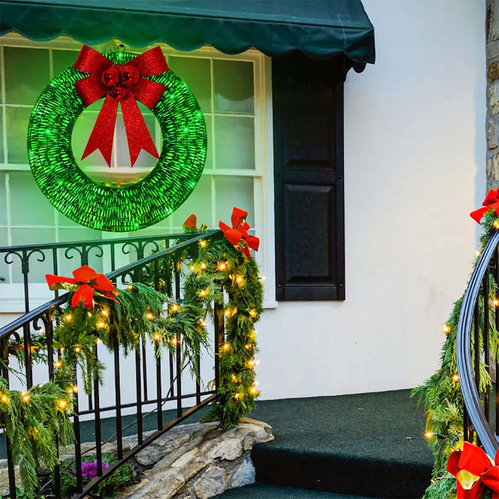 Elegant Gold and Green Christmas Wreath - 20-Inch Holiday Decoration with LED Lights