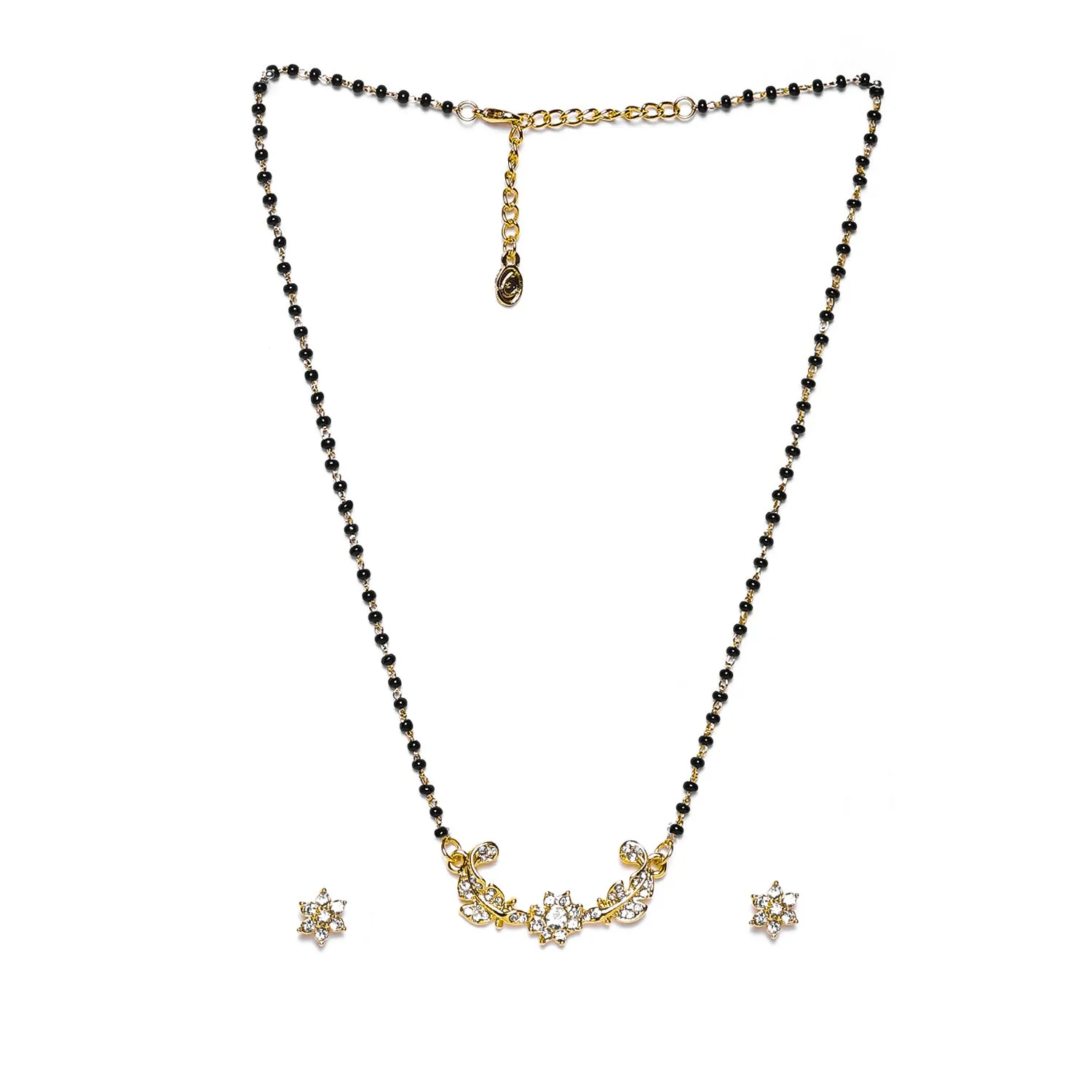 Estele Gold Plated Elegant Floral Leafy Textured Mangalsutra Necklace Set with Austrian Crystals for Women