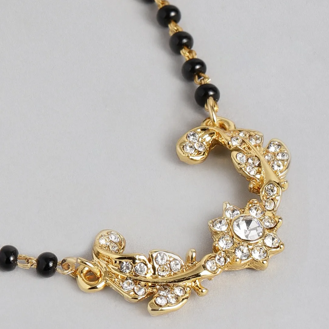 Estele Gold Plated Elegant Floral Leafy Textured Mangalsutra Necklace Set with Austrian Crystals for Women