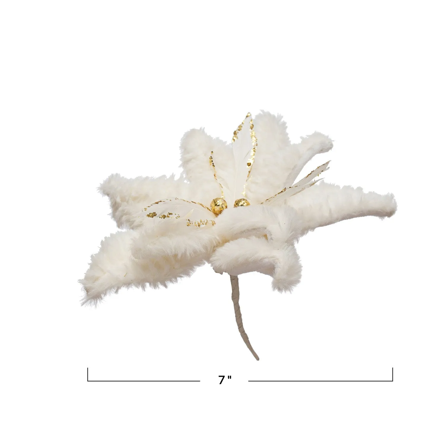 Faux Fur White & Gold Poinsettia
