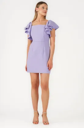 Fitted Waffle Textured Dress with Ruffle Sleeves
