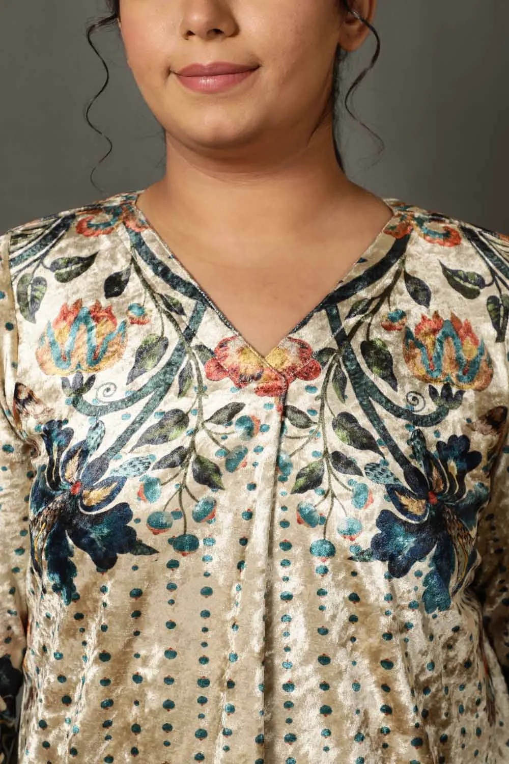 Floral Ethnic Print  Velvet Top