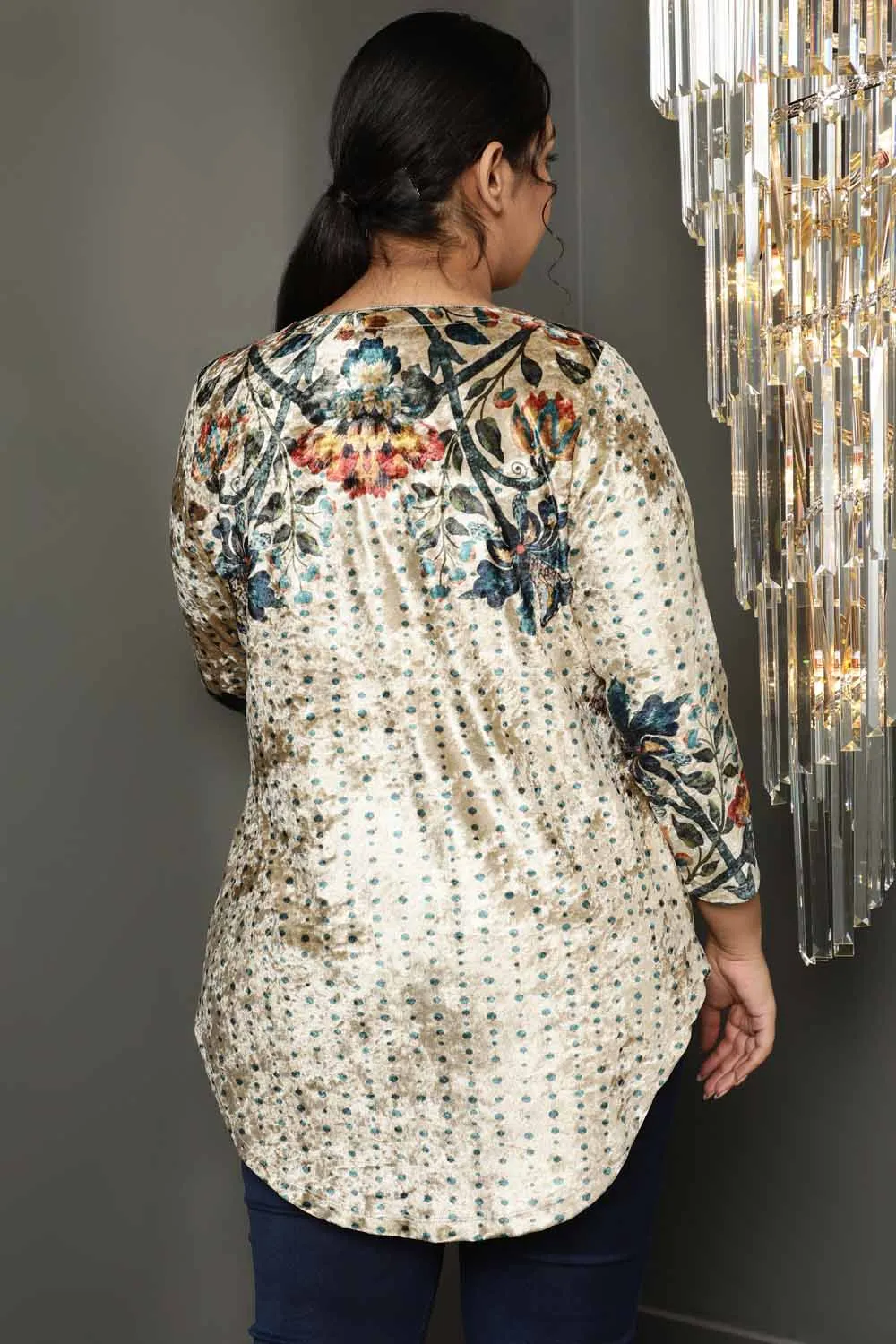 Floral Ethnic Print  Velvet Top
