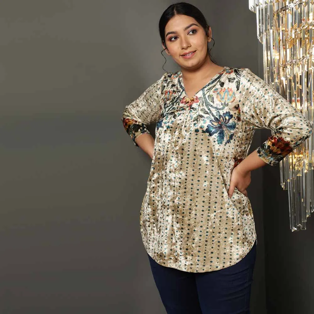 Floral Ethnic Print  Velvet Top