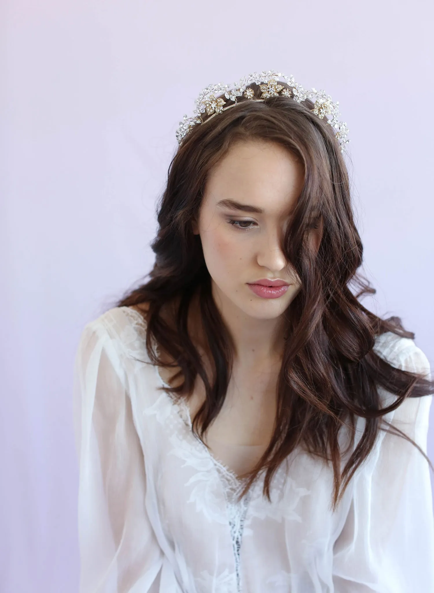 Floral tiara with navette crystal arches - Style #611