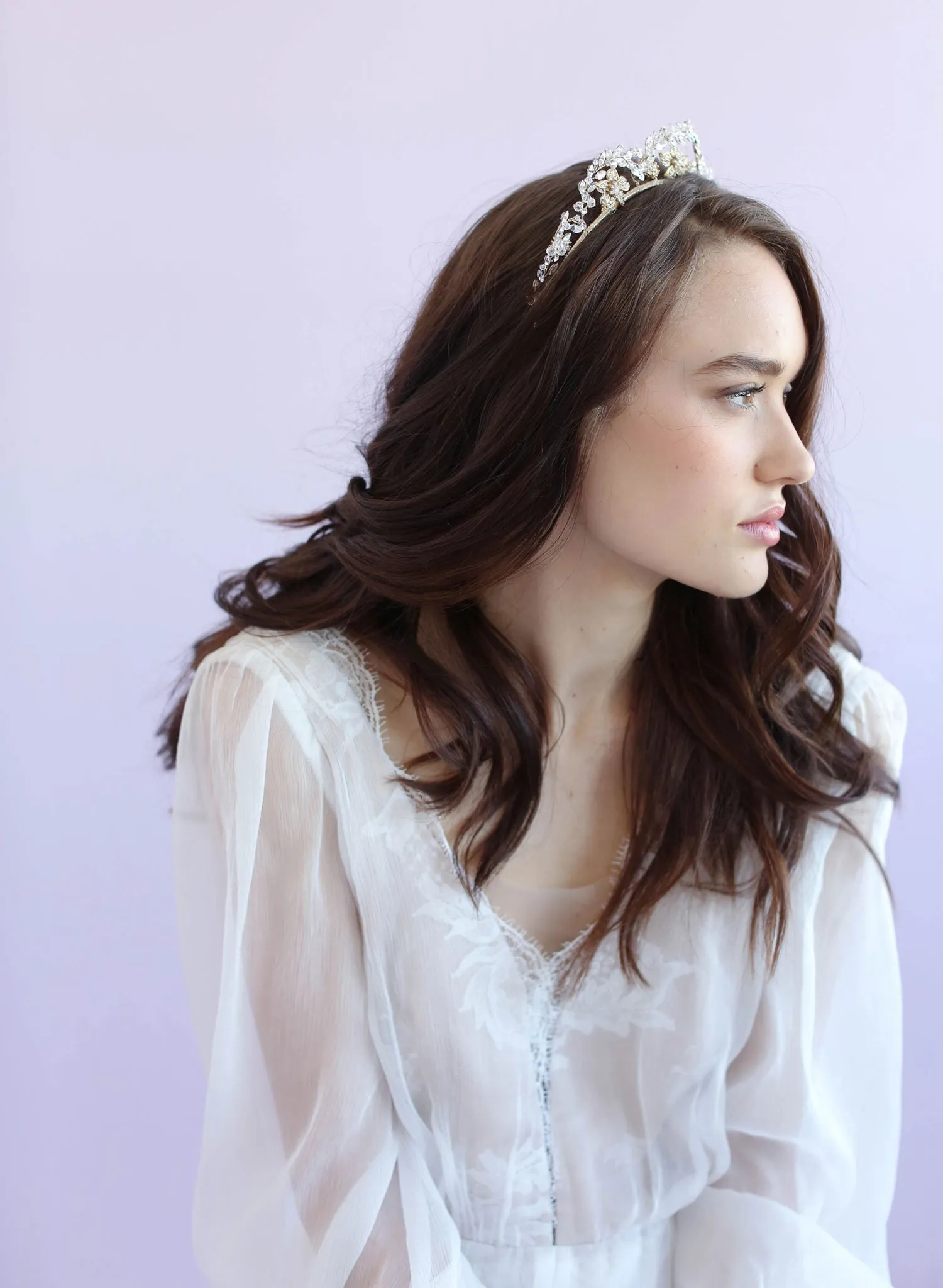 Floral tiara with navette crystal arches - Style #611