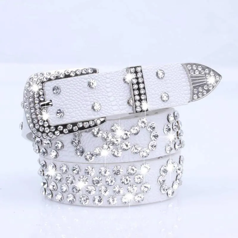 Glitter Belt Rhinestone Crystal Studded Waist Belts Women Western Shiny PU Leather Wide Waistband Strap