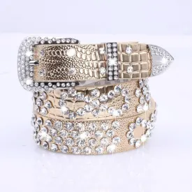 Glitter Belt Rhinestone Crystal Studded Waist Belts Women Western Shiny PU Leather Wide Waistband Strap