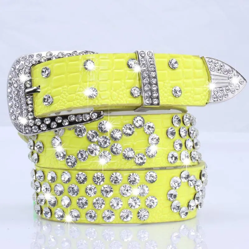 Glitter Belt Rhinestone Crystal Studded Waist Belts Women Western Shiny PU Leather Wide Waistband Strap