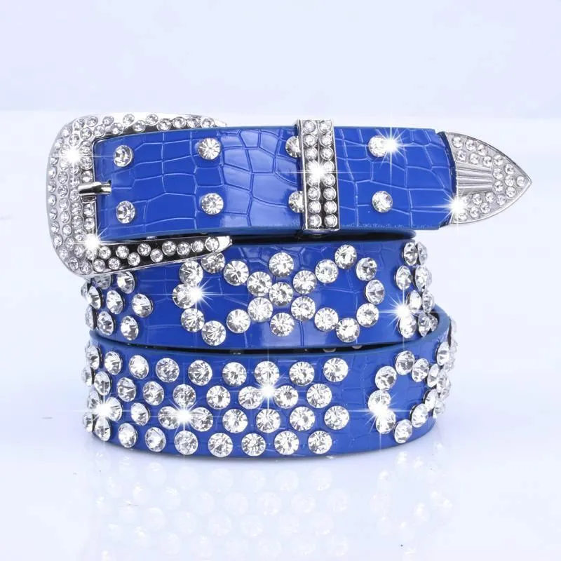 Glitter Belt Rhinestone Crystal Studded Waist Belts Women Western Shiny PU Leather Wide Waistband Strap
