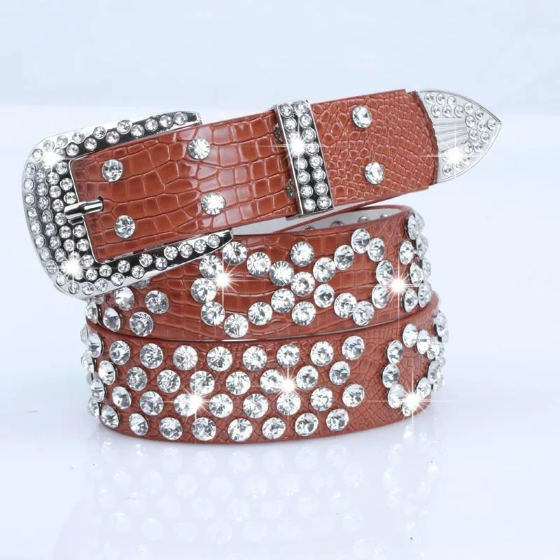 Glitter Belt Rhinestone Crystal Studded Waist Belts Women Western Shiny PU Leather Wide Waistband Strap