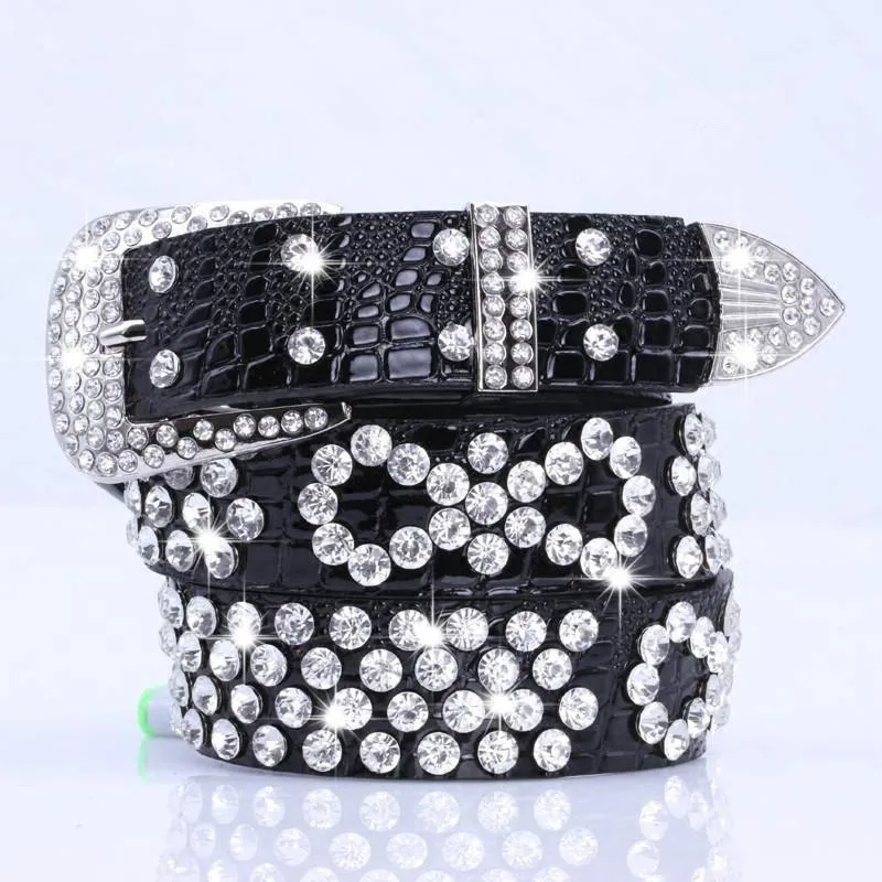 Glitter Belt Rhinestone Crystal Studded Waist Belts Women Western Shiny PU Leather Wide Waistband Strap