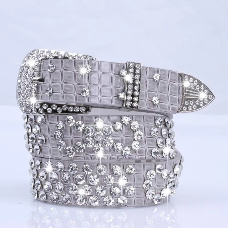 Glitter Belt Rhinestone Crystal Studded Waist Belts Women Western Shiny PU Leather Wide Waistband Strap