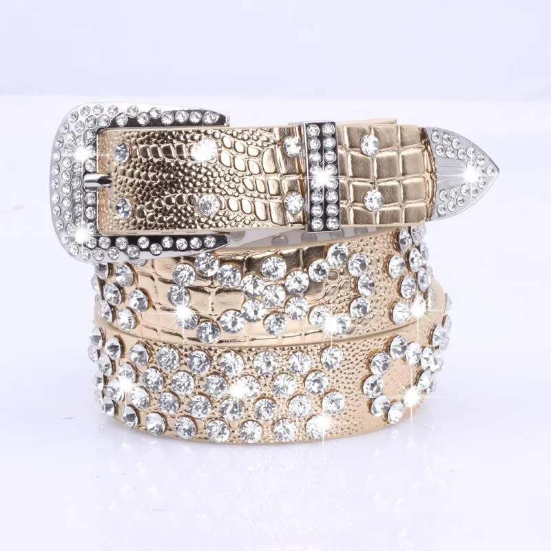 Glitter Belt Rhinestone Crystal Studded Waist Belts Women Western Shiny PU Leather Wide Waistband Strap