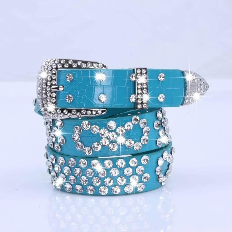 Glitter Belt Rhinestone Crystal Studded Waist Belts Women Western Shiny PU Leather Wide Waistband Strap