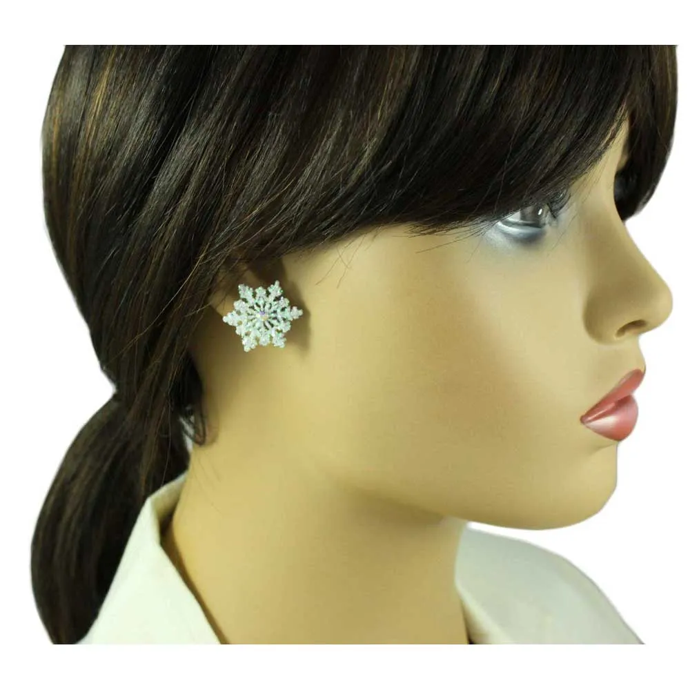 Glitter Snowflake Brooch and Earring Jewelry Gift Set - XP631BS