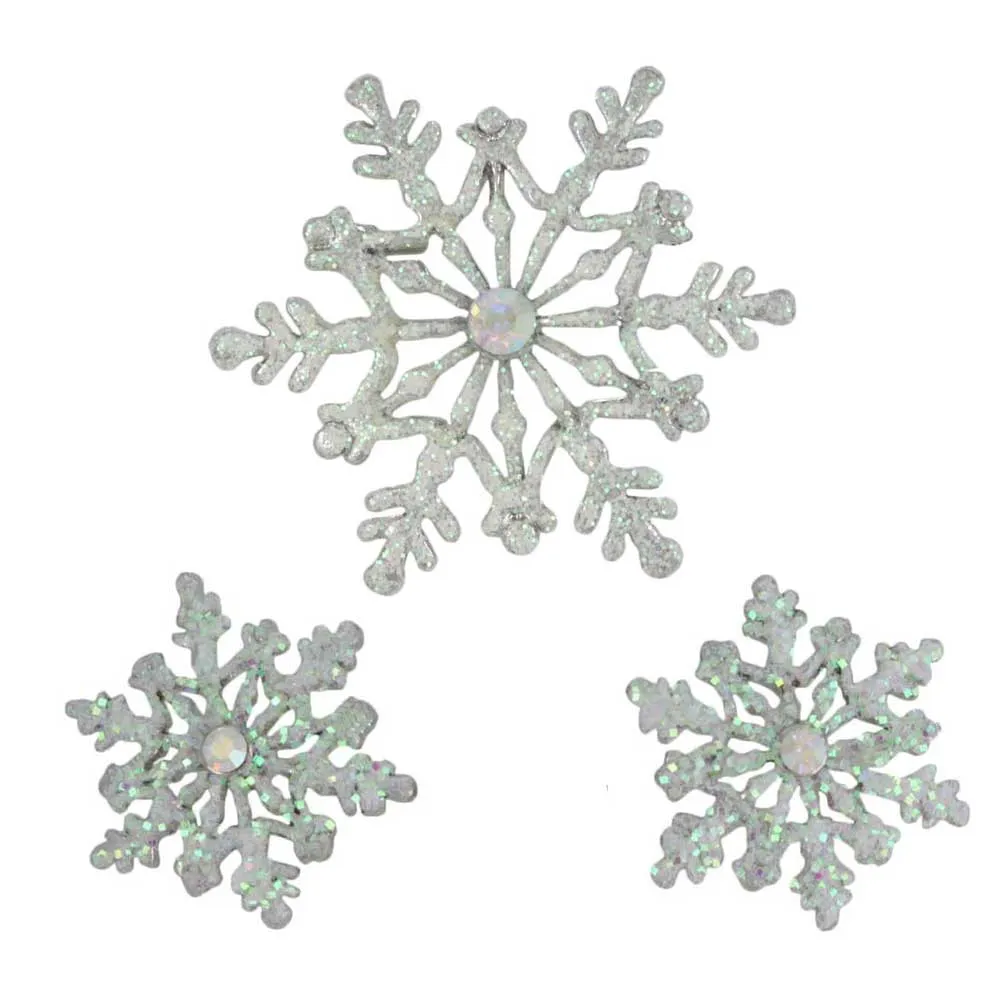 Glitter Snowflake Brooch and Earring Jewelry Gift Set - XP631BS
