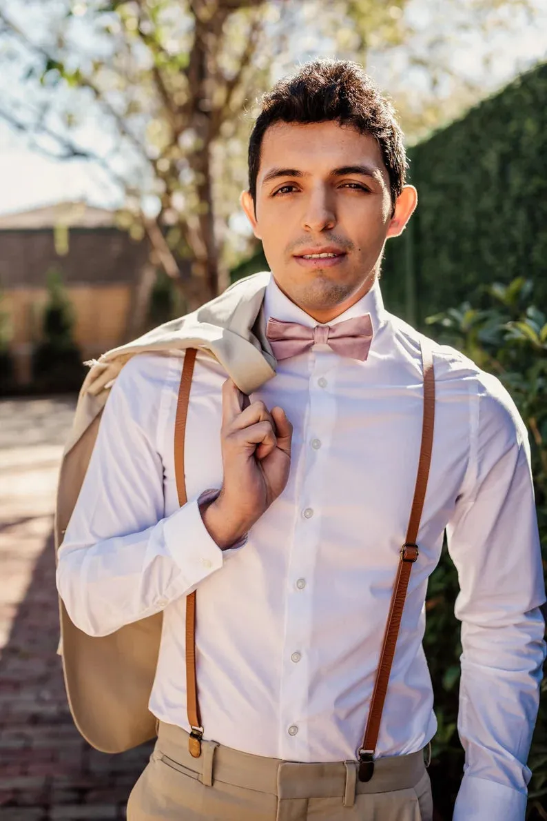Honey Bow Tie with Vintage Tan Suspender Set