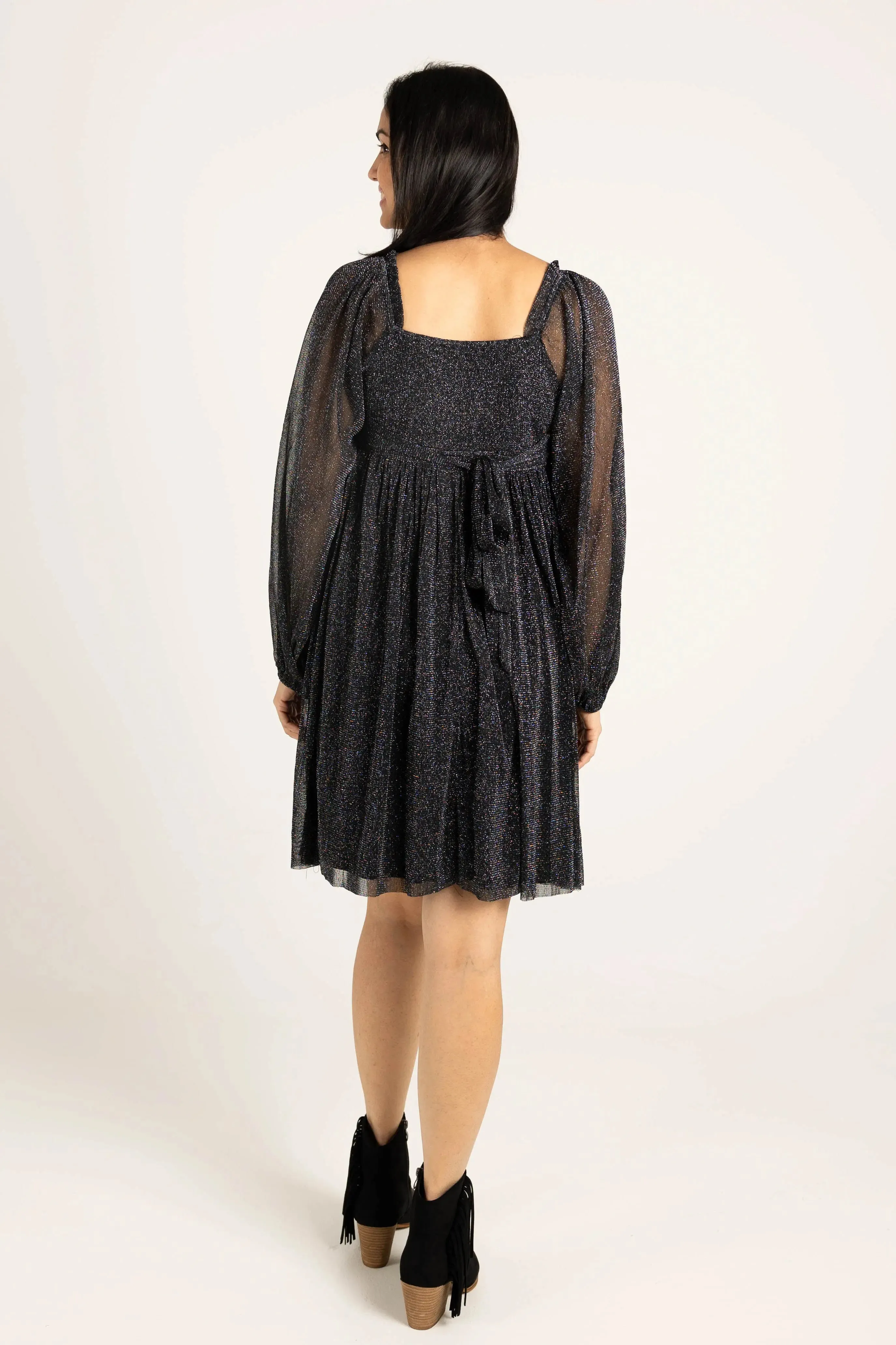 I Remember Everything Glitter Square Neck Babydoll Midi Dress