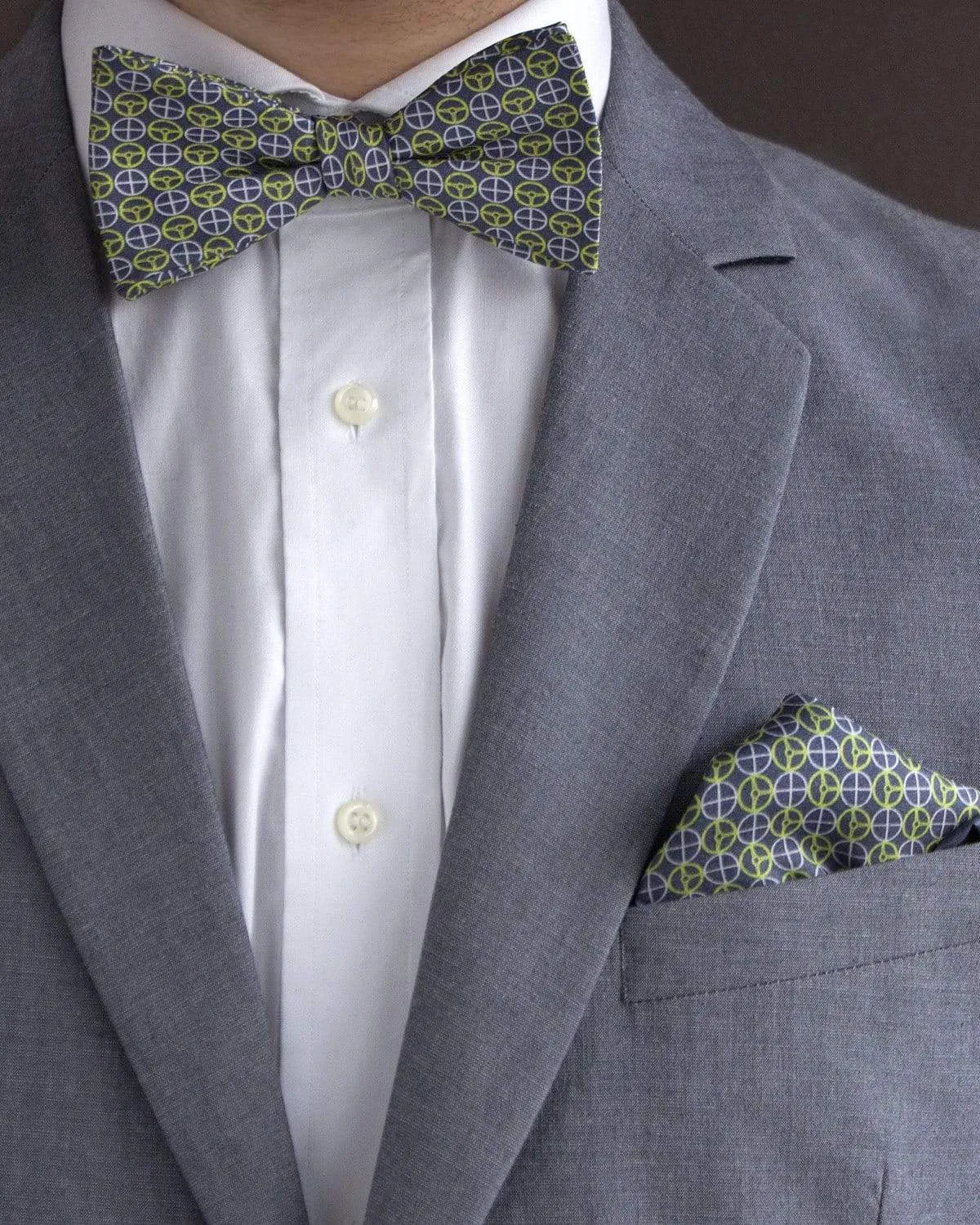 ICON - Silk Bow Tie - Grey/Yellow