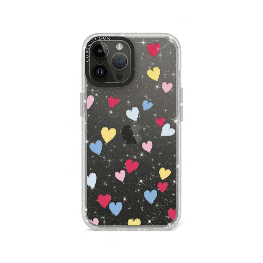 iPhone 12 Pro Flying Hearts Glitter Phone Case