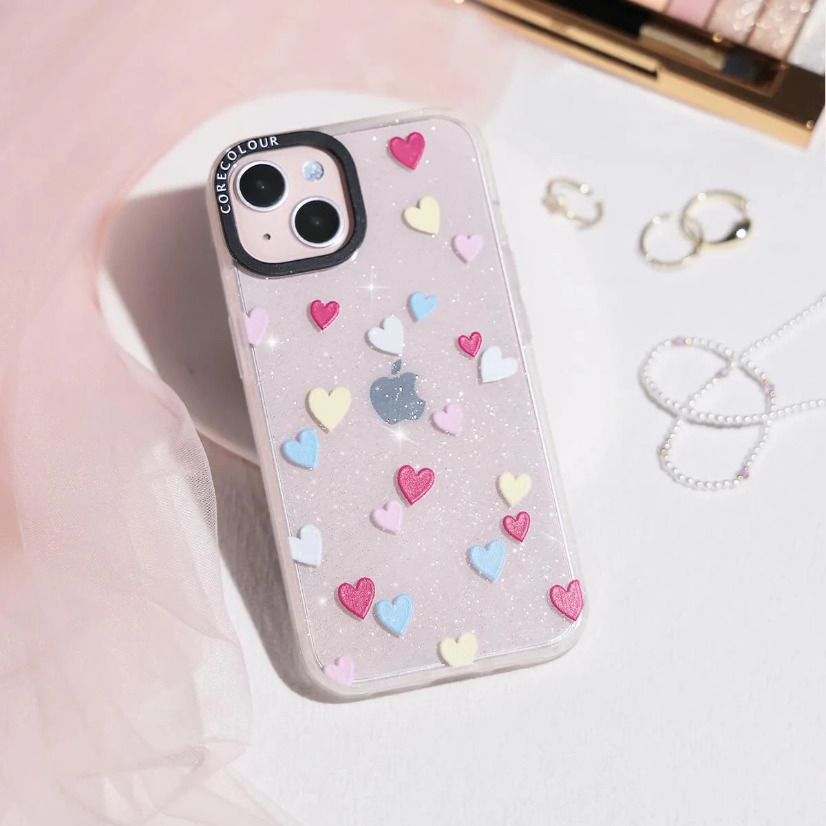 iPhone 12 Pro Flying Hearts Glitter Phone Case