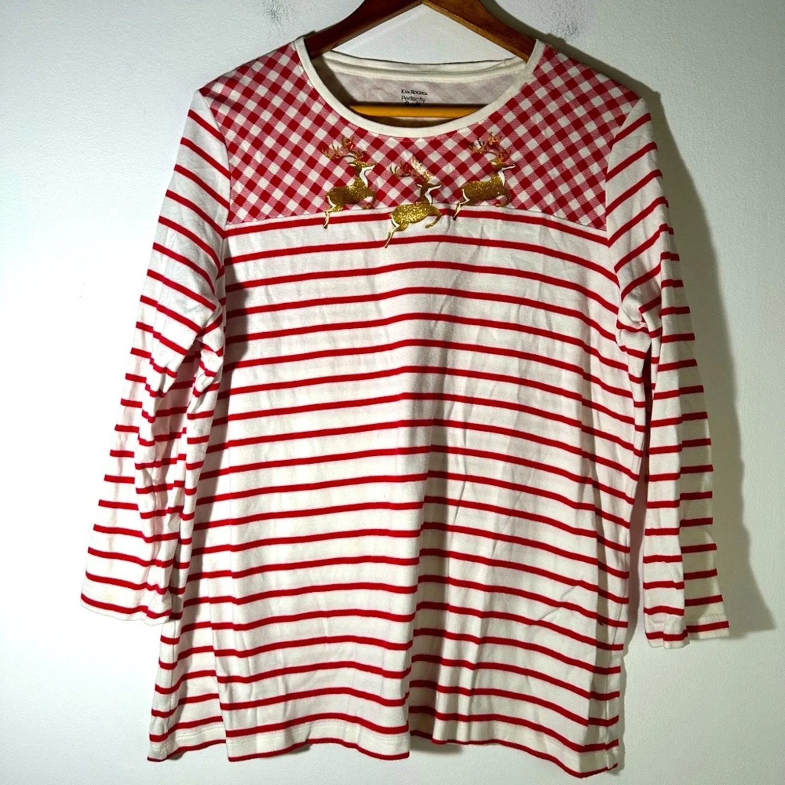 Kim Rogers Striped Reindeer Top