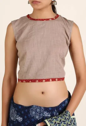 Light Lilac Padded Cotton Slub Blouse With Keyhole Back