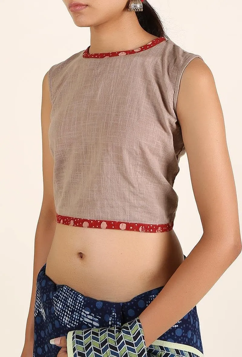 Light Lilac Padded Cotton Slub Blouse With Keyhole Back