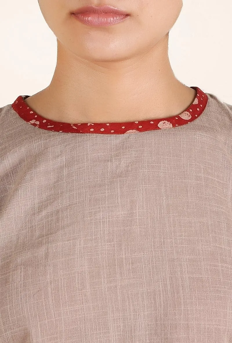 Light Lilac Padded Cotton Slub Blouse With Keyhole Back
