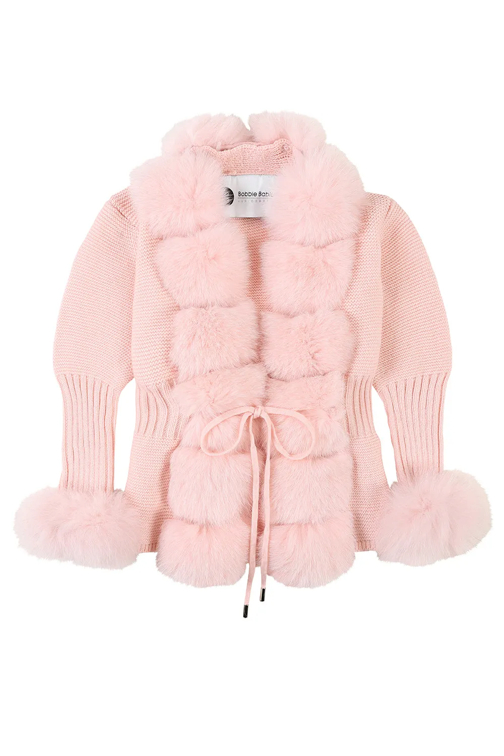 Pink Lili Ribbed Knit Cardigan with Fur Trim