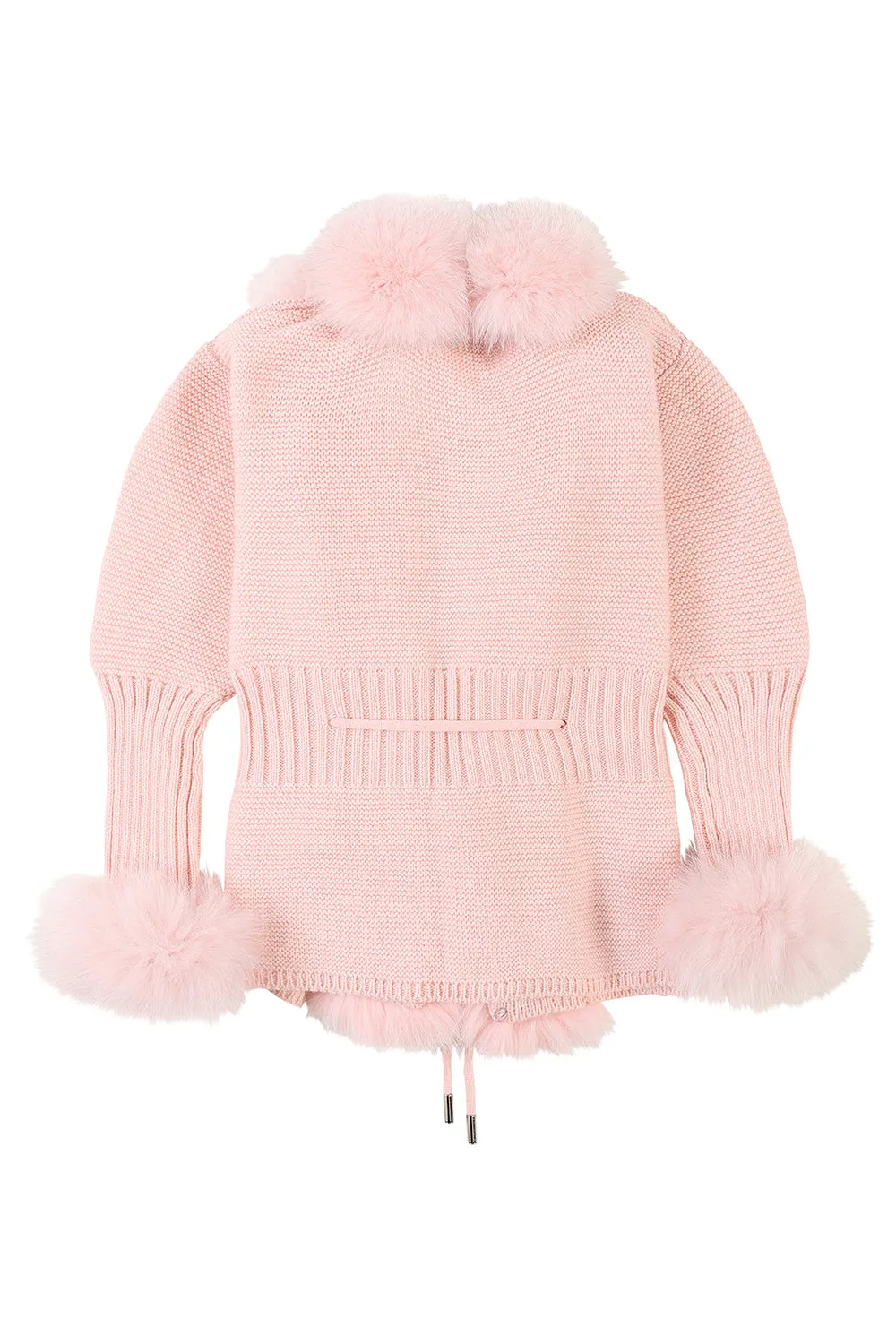Pink Lili Ribbed Knit Cardigan with Fur Trim