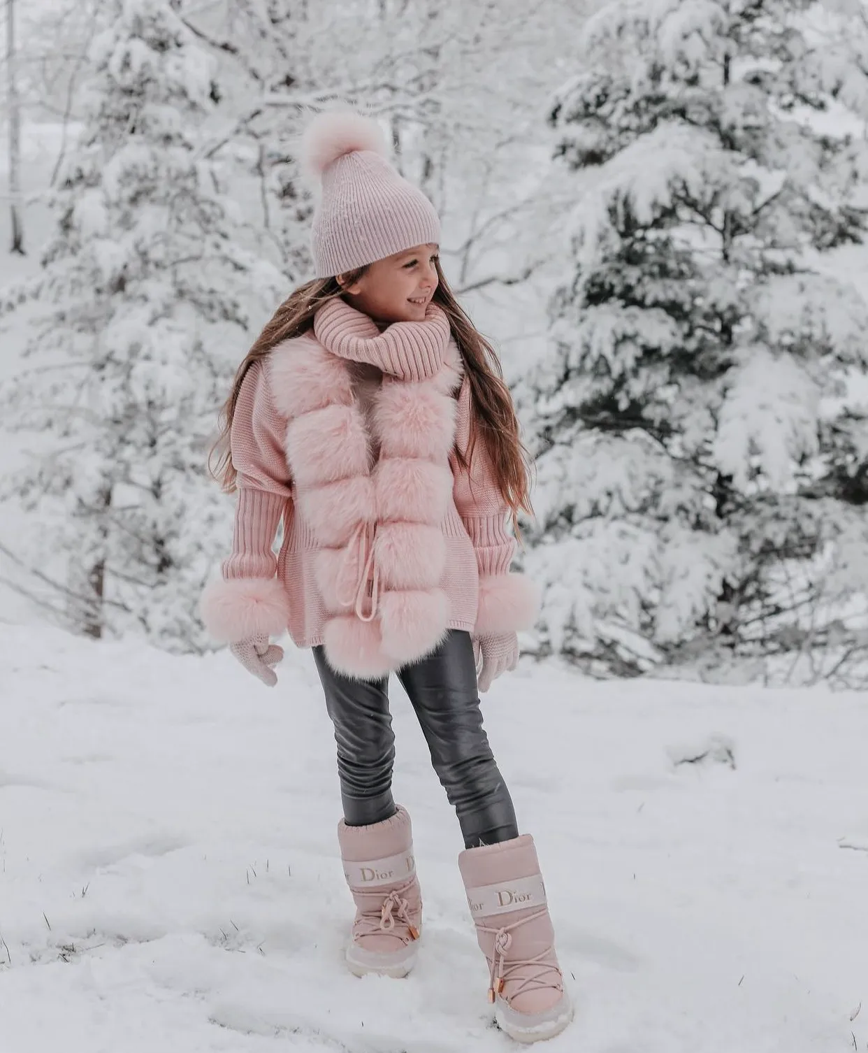 Pink Lili Ribbed Knit Cardigan with Fur Trim