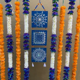 Lippan Wall Hanging With Artificial Flower & Marigold Garlands (Set of 9) - Festive Decoration Wall Hanging