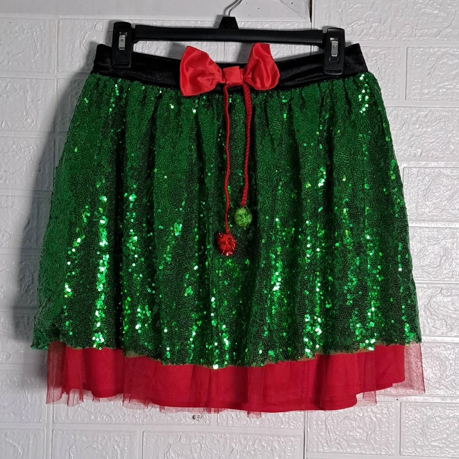 Love on a Hanger Sequined Holiday Skirt in Green