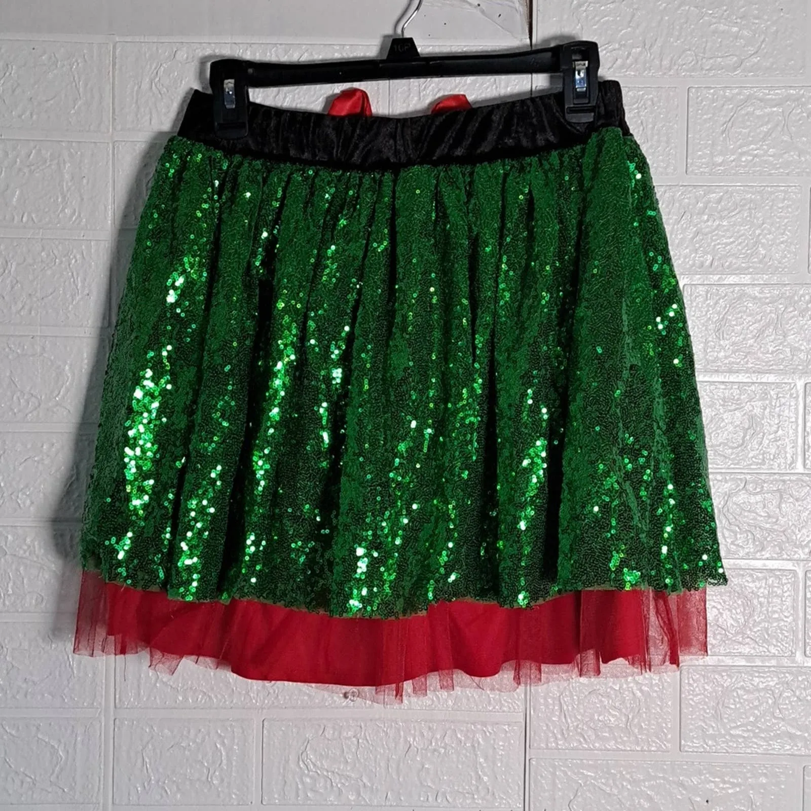 Love on a Hanger Sequined Holiday Skirt in Green