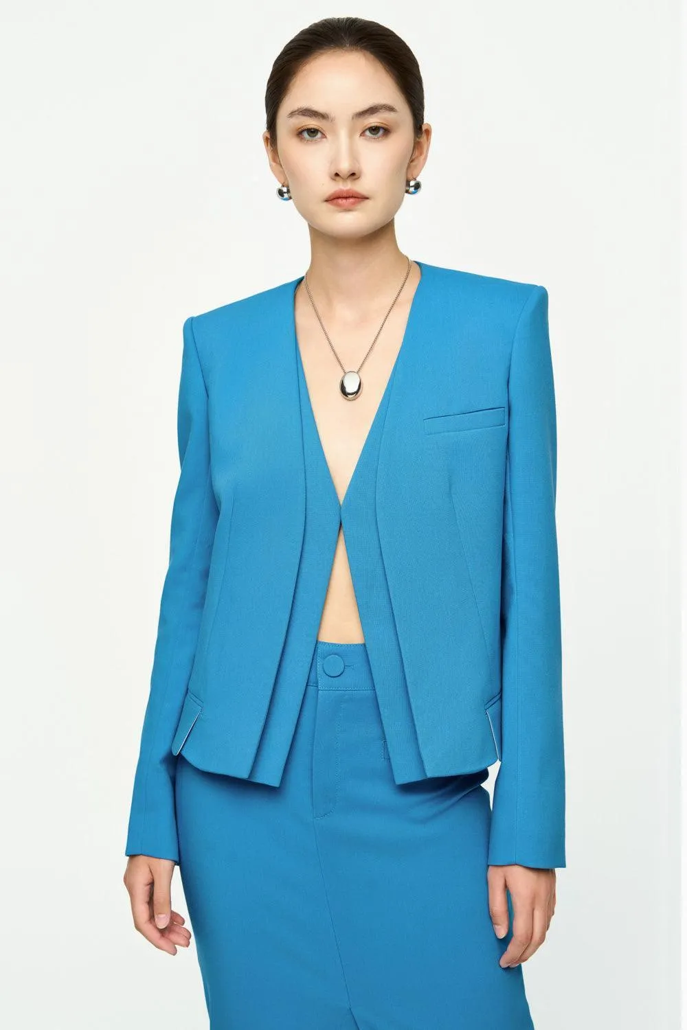 Melinda Straight Front Slit Crepe Ankle Length Skirt