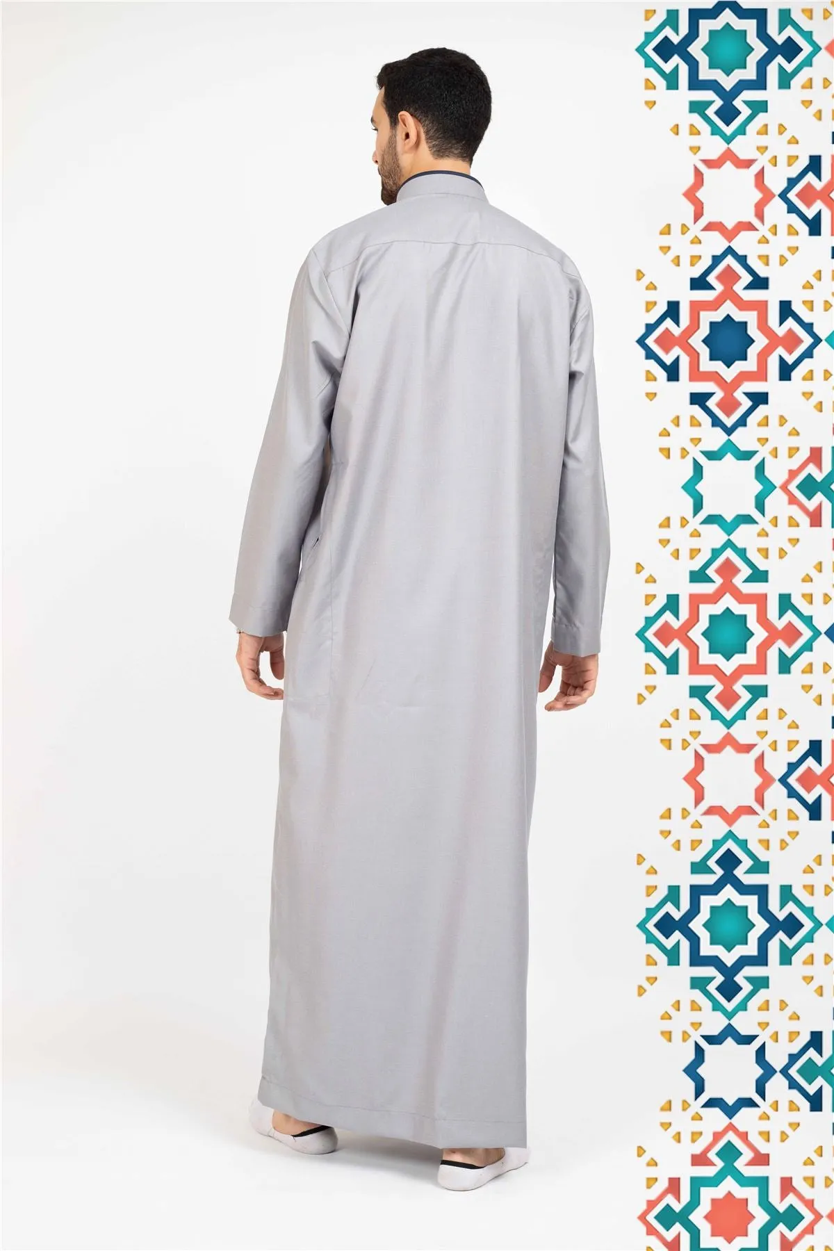 Men's Thobe Jubba Islamic Clothing Muslim Kaftan Emirati Omani Stand Collar