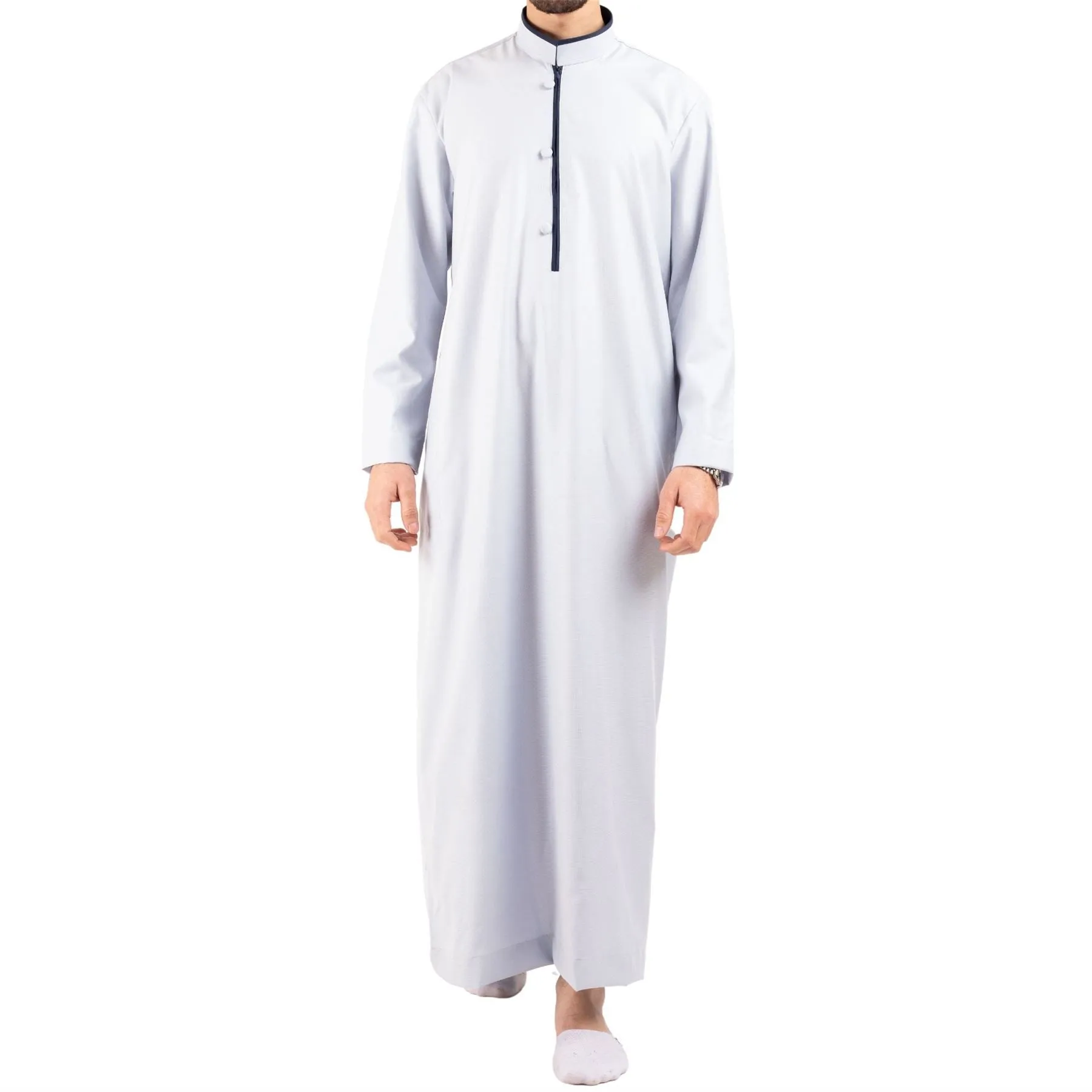 Men's Thobe Jubba Islamic Clothing Muslim Kaftan Emirati Omani Stand Collar