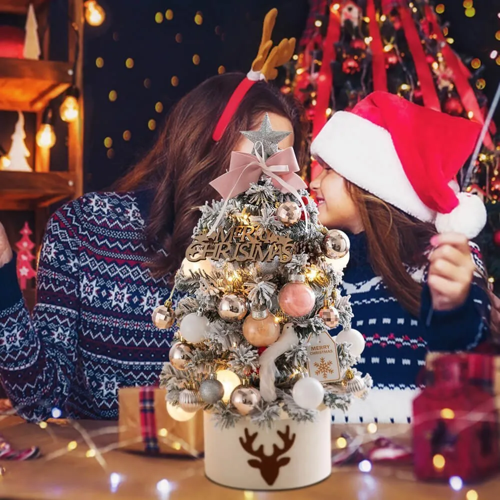 Mini Christmas Tree Set with Balls and Tree Ornaments for Ready Set Up, Ht 60cm - Pink & Gold Decor
