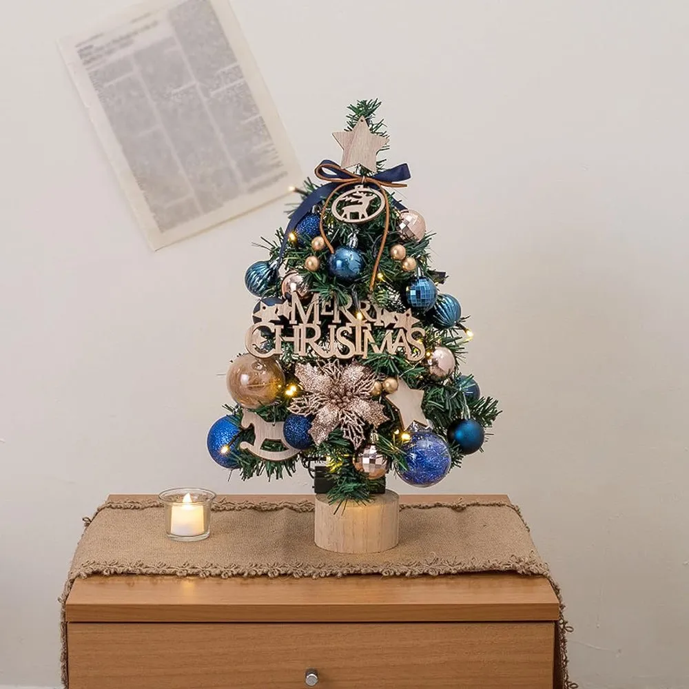 Mini Christmas Tree Shiny Blue &Gold Theme Tree and Tree Ball Ornaments for Ready Set Up, Ht 45 cm