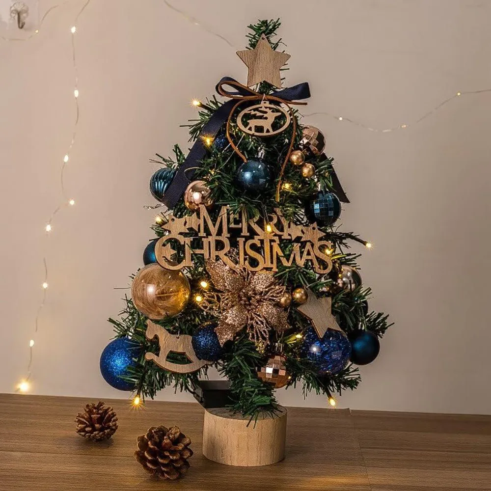 Mini Christmas Tree Shiny Blue &Gold Theme Tree and Tree Ball Ornaments for Ready Set Up, Ht 45 cm