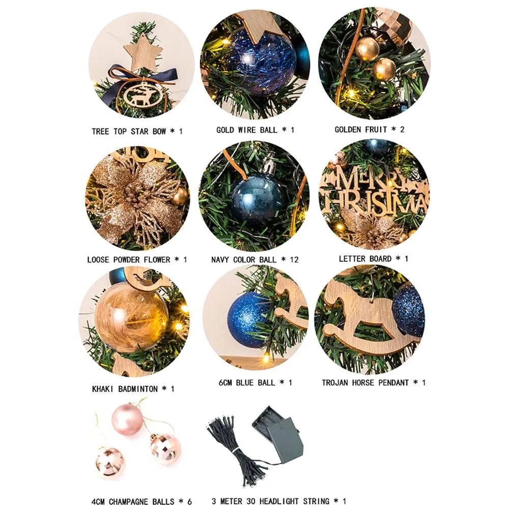 Mini Christmas Tree Shiny Blue &Gold Theme Tree and Tree Ball Ornaments for Ready Set Up, Ht 45 cm