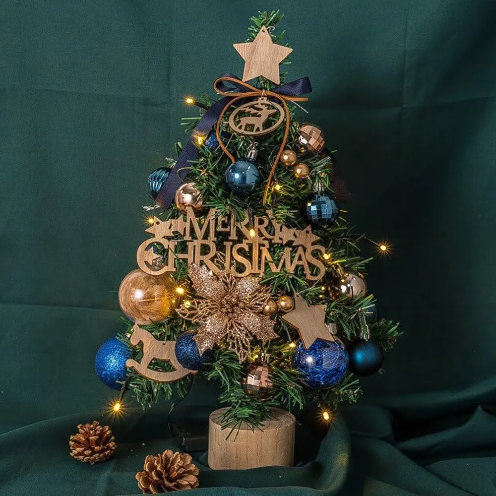 Mini Christmas Tree Shiny Blue &Gold Theme Tree and Tree Ball Ornaments for Ready Set Up, Ht 45 cm