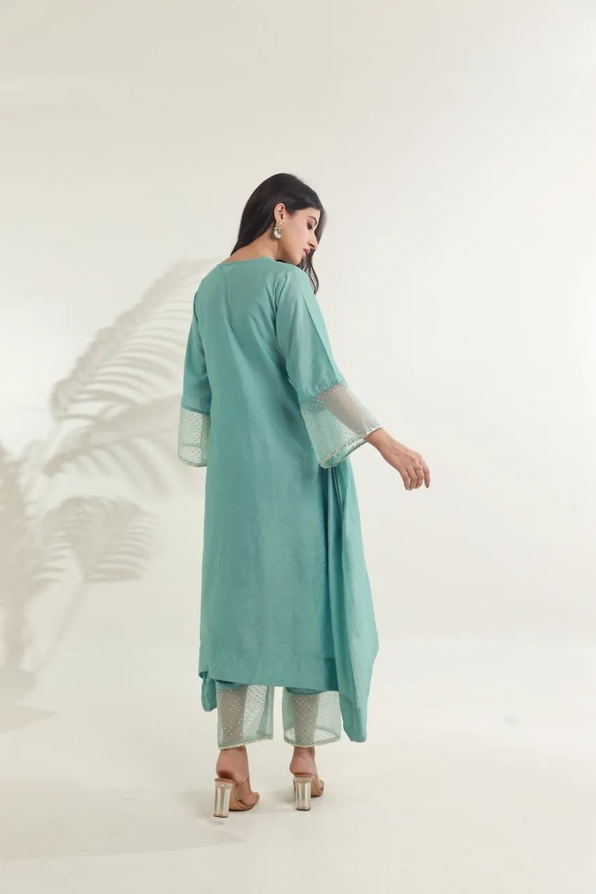 Mint Green Chanderi Straight  Set