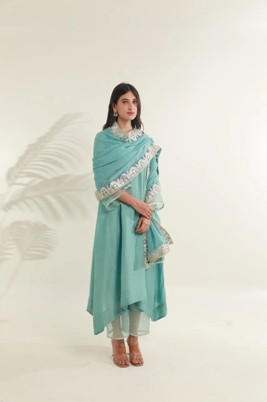 Mint Green Chanderi Straight  Set