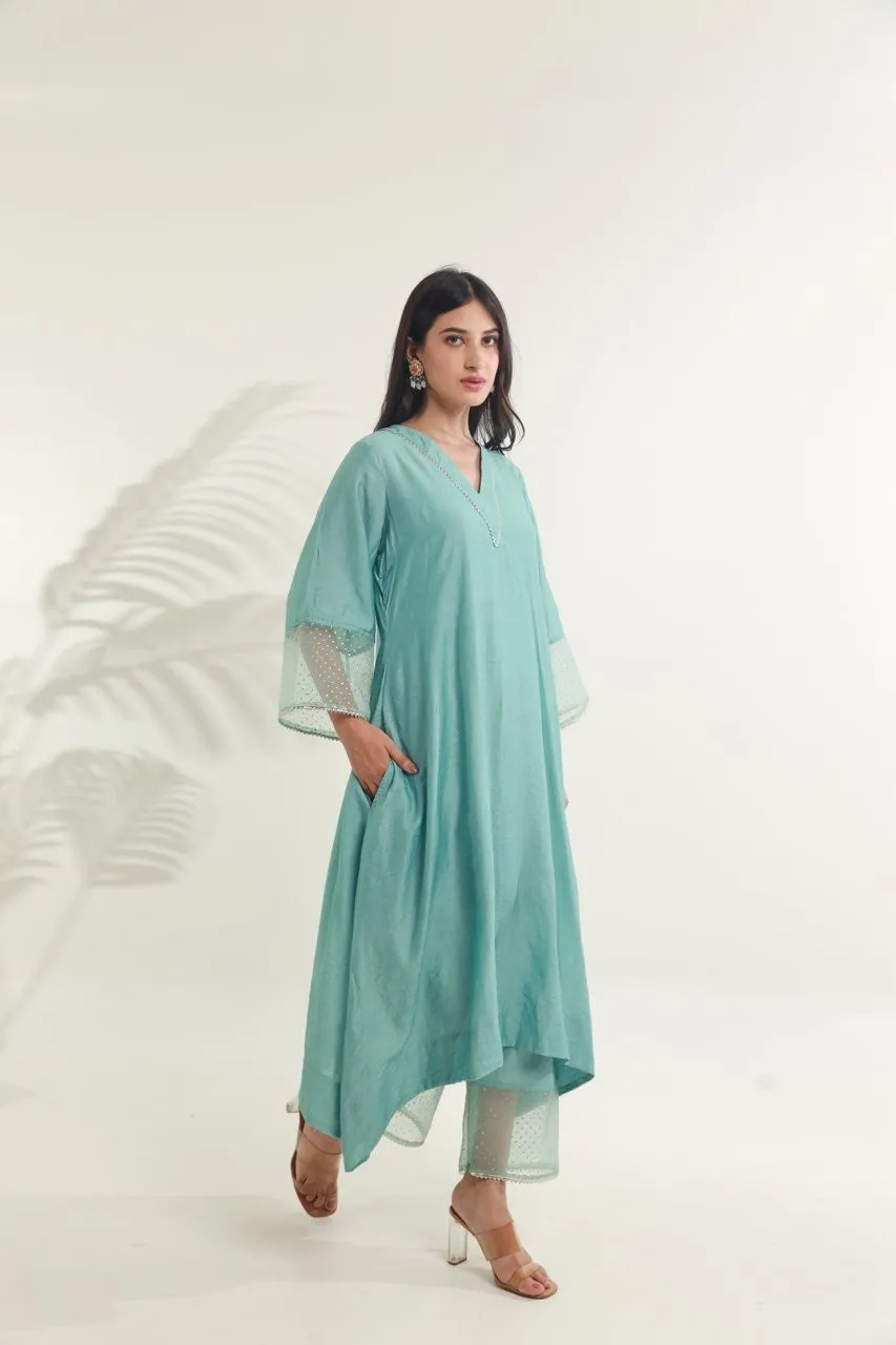 Mint Green Chanderi Straight  Set