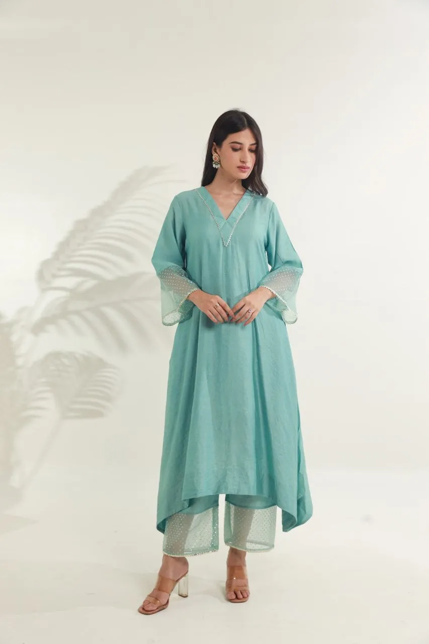 Mint Green Chanderi Straight  Set