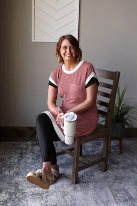 Mocha Textured Colorblock T-Shirt Dress